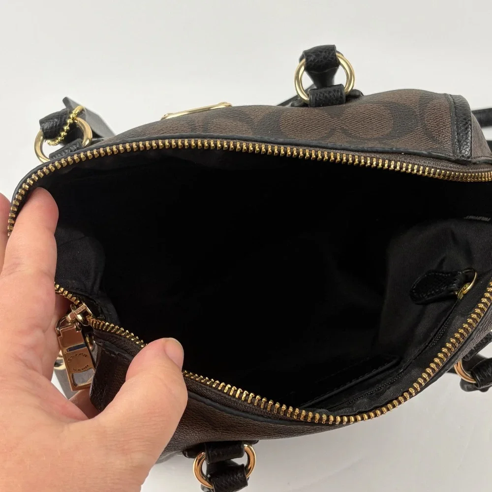 Coach Signature Brown Black Satchel Crossbody Bag Matching Wallet Gold Hardware